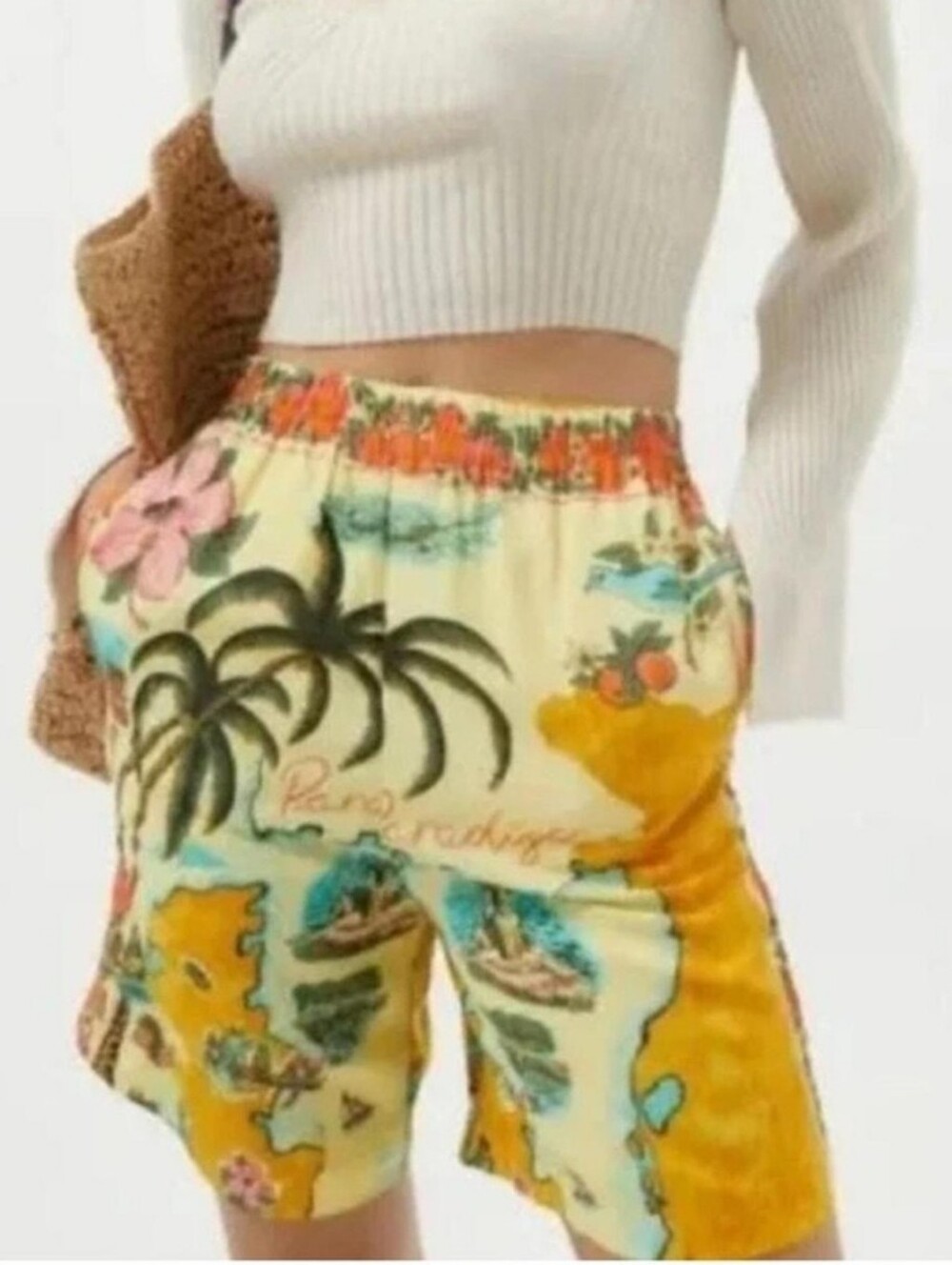 Urban Outfitters Paradise Yellow & Pink Tropical Floral Palm Bermuda Shorts